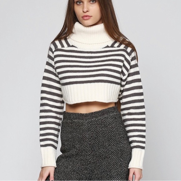 Zara Striped Cropped Chunky Knit Sweater (Gray and Cream White/ size Medium) - Picture 5 of 5